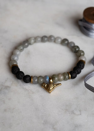 Harmony Bird Bracelet in Labradorite, Lava & Brass