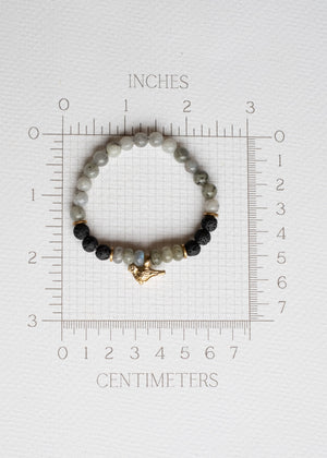 Harmony Bird Bracelet in Labradorite, Lava & Brass
