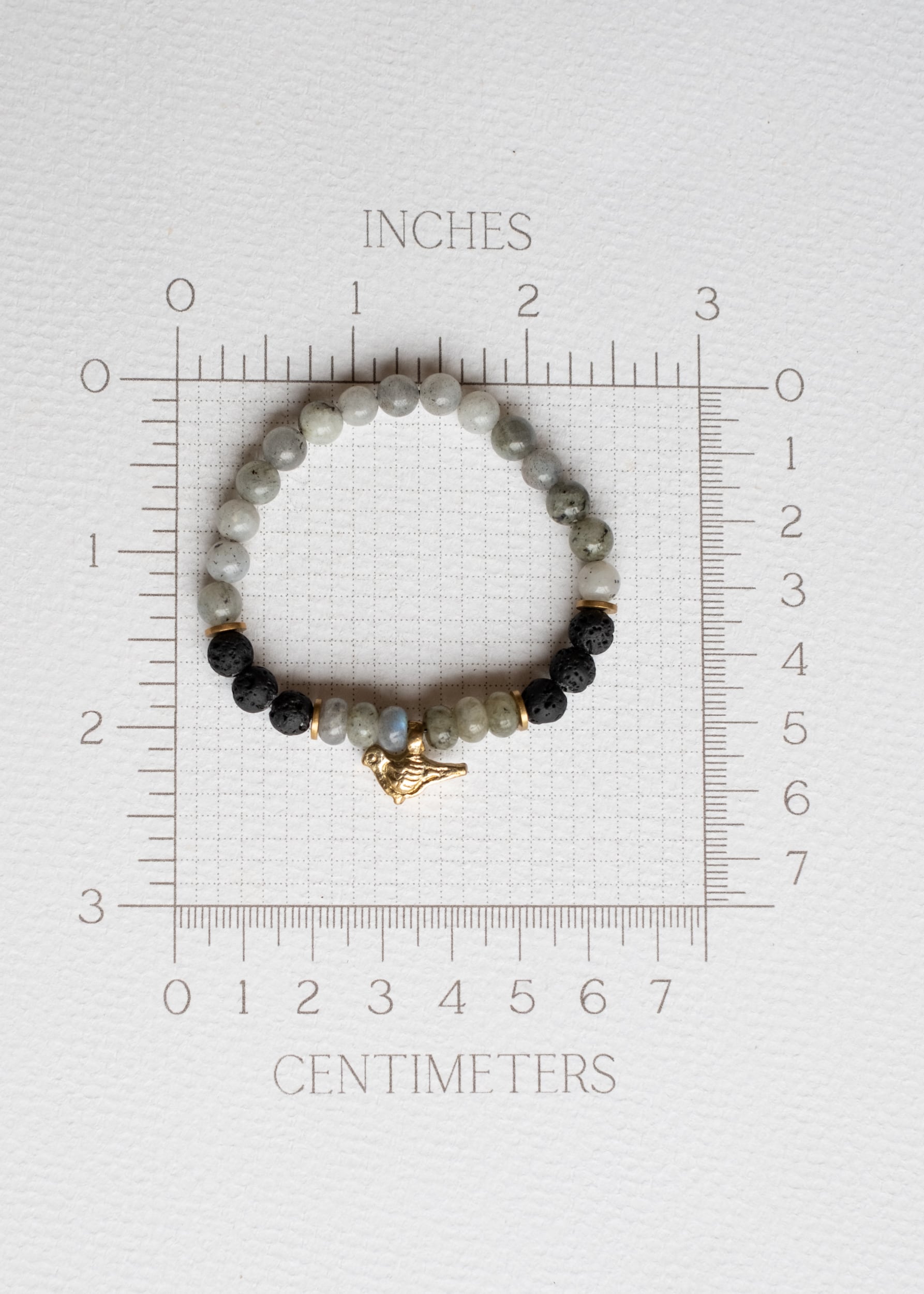 Harmony Bird Bracelet in Labradorite, Lava & Brass