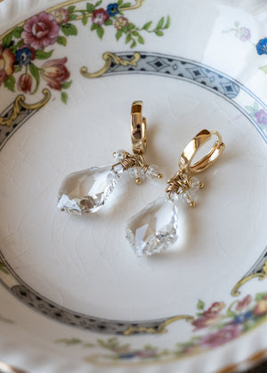 Crystal Teardrop Gold Hoop Earrings