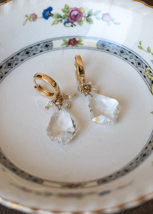 Crystal Teardrop Gold Hoop Earrings