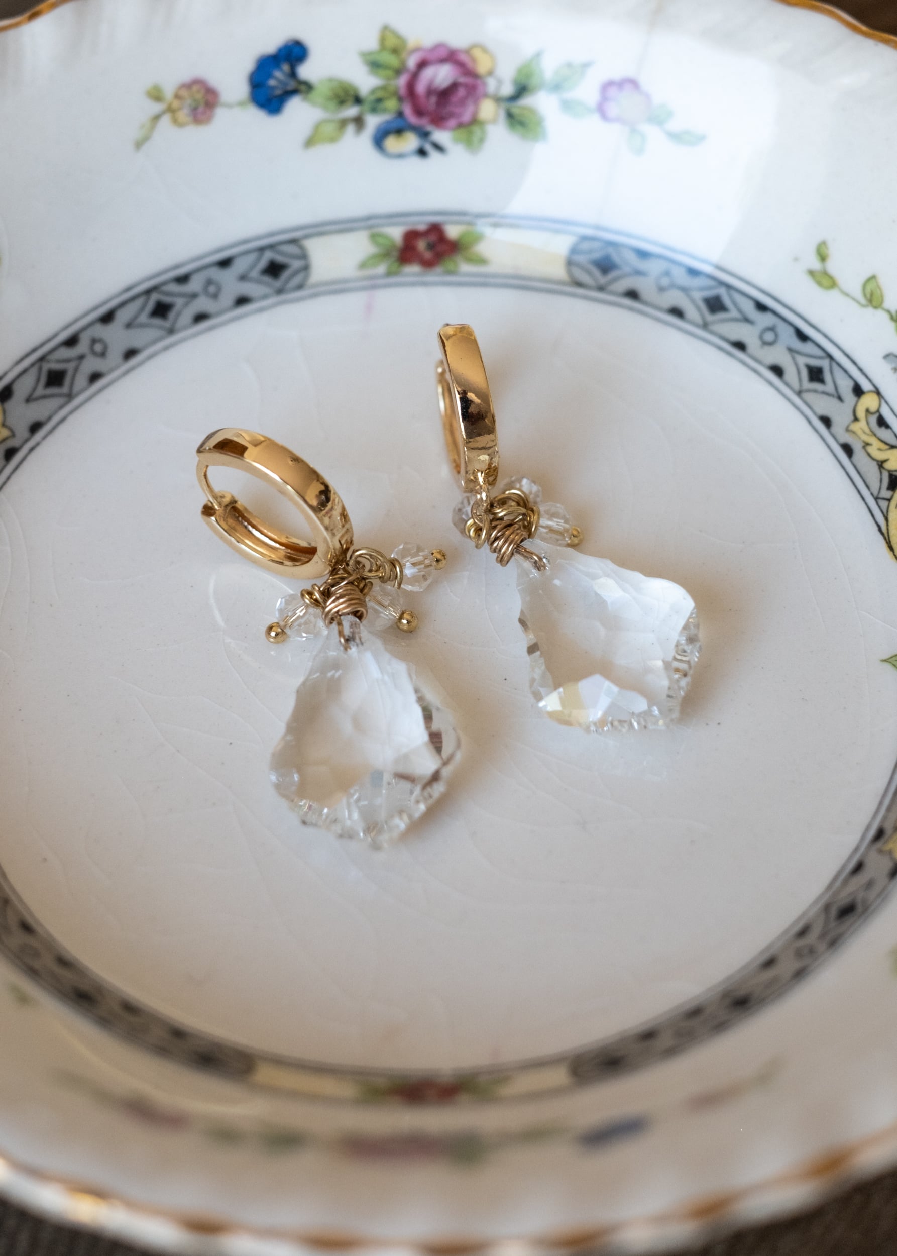 Crystal Teardrop Gold Hoop Earrings