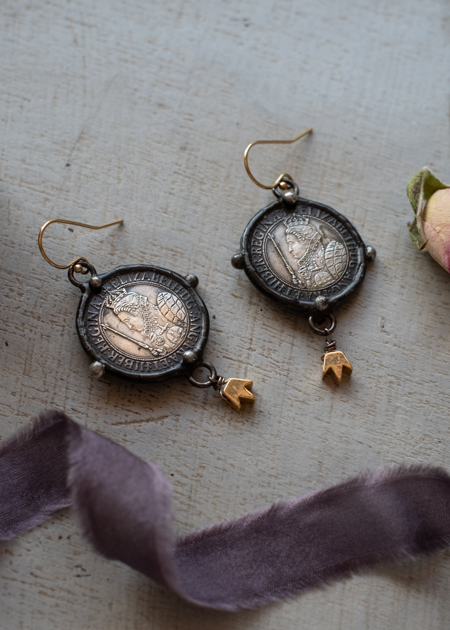 Tudor Queen Coin Earrings