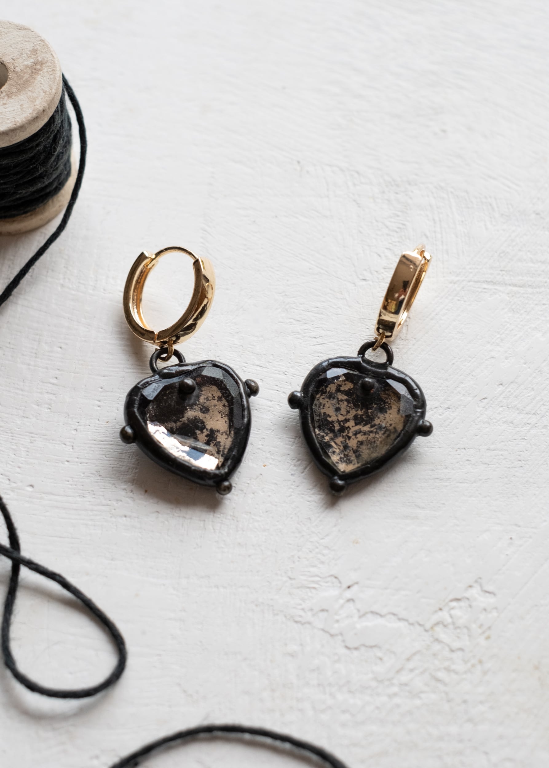 Midnight Mirror Heart Earrings