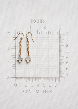 Golden Link and Pearl Clover Earrings