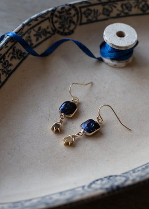Indigo Pearl and Golden Tulip Earrings