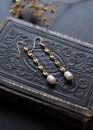 Golden Link and Pearl Drop Earrings
