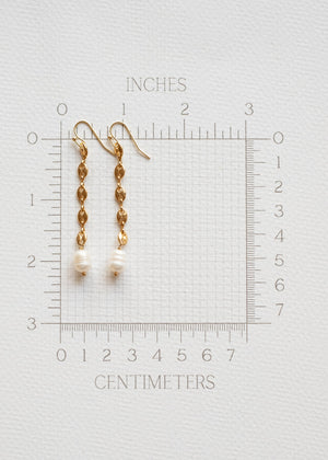 Golden Link and Pearl Drop Earrings