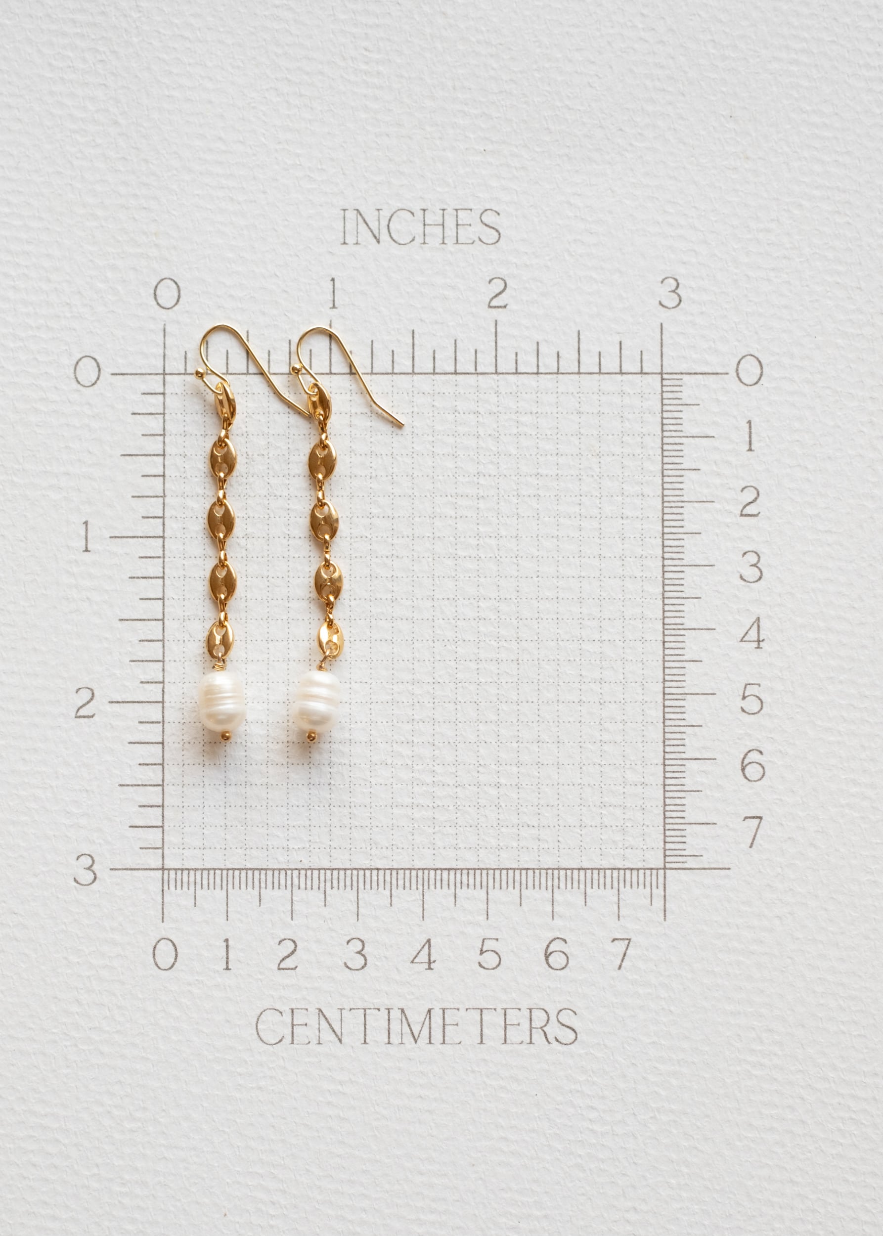 Golden Link and Pearl Drop Earrings