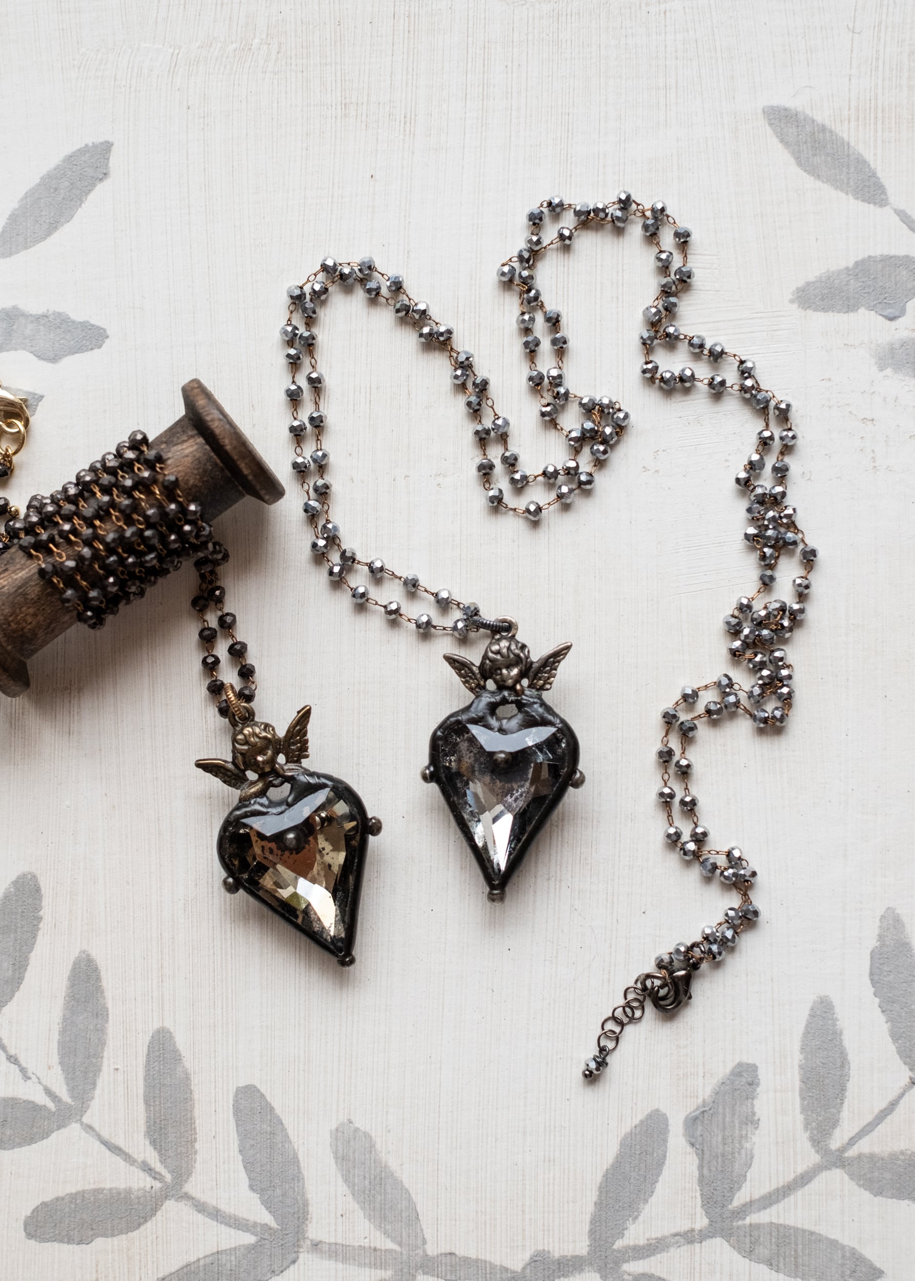 Vintage Angel Crystal Heart Necklace