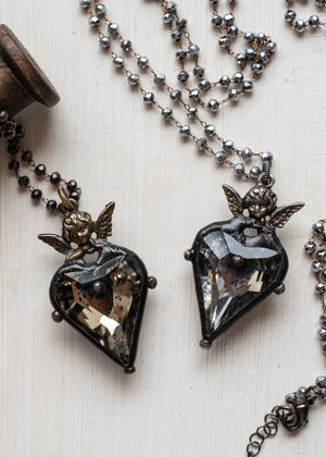 Vintage Angel Crystal Heart Necklace