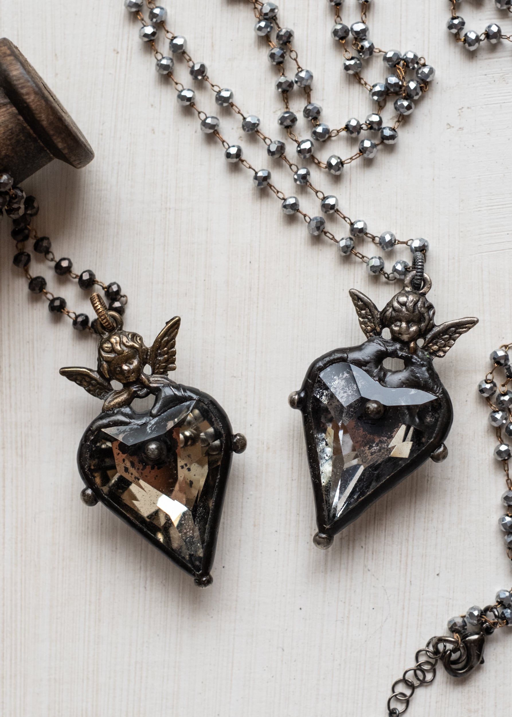 Vintage Angel Crystal Heart Necklace