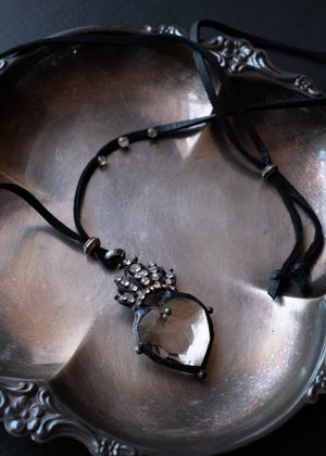 Crowned Crystal Heart Leather Necklace
