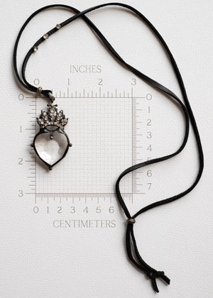 Crowned Crystal Heart Leather Necklace