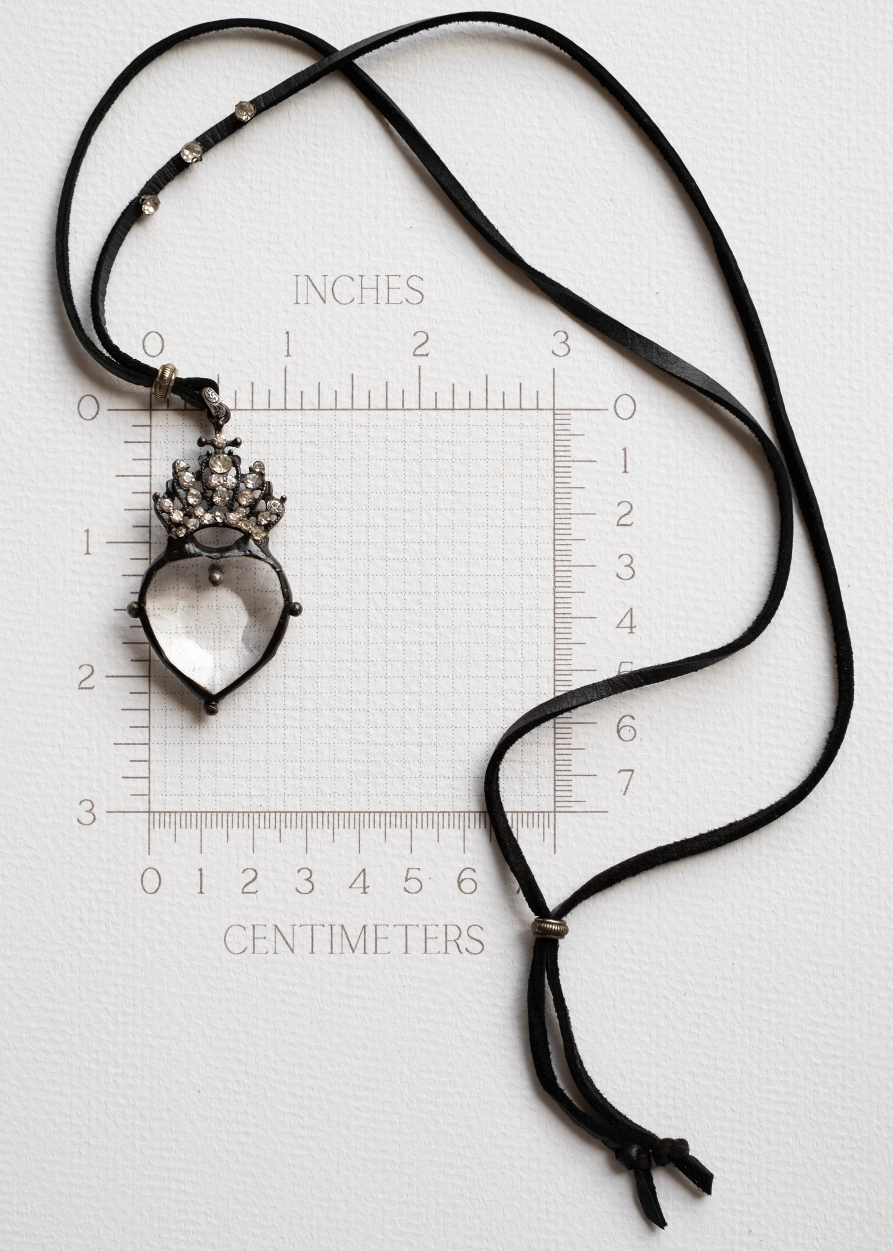 Crowned Crystal Heart Leather Necklace