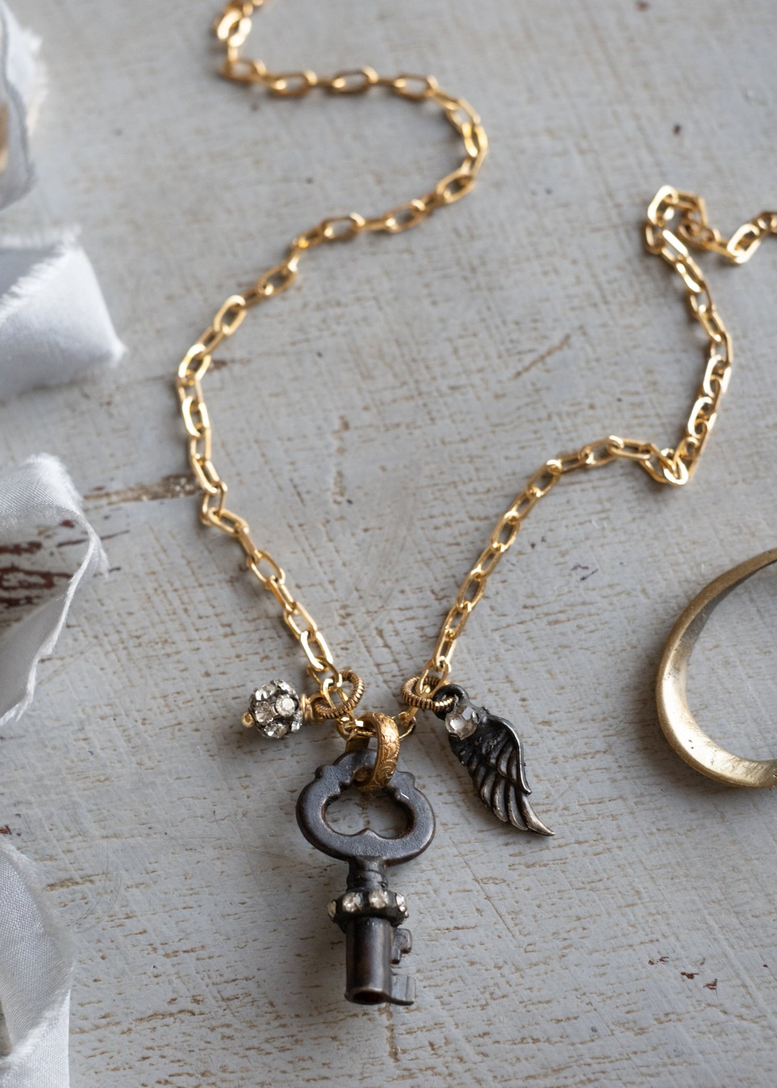 Celestial Key and Wing Necklace