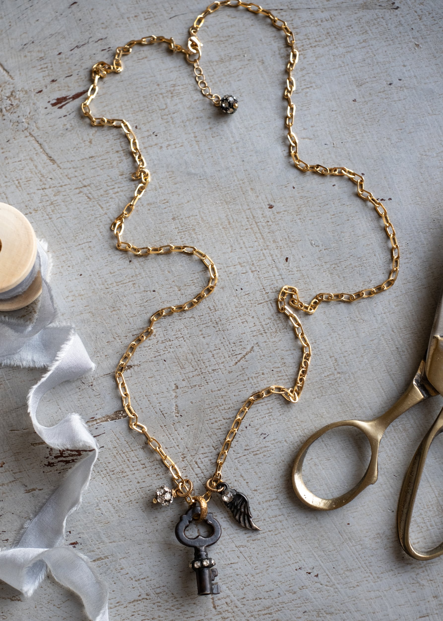 Celestial Key and Wing Necklace