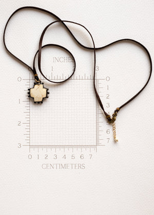 White Stone Cross Leather Necklace