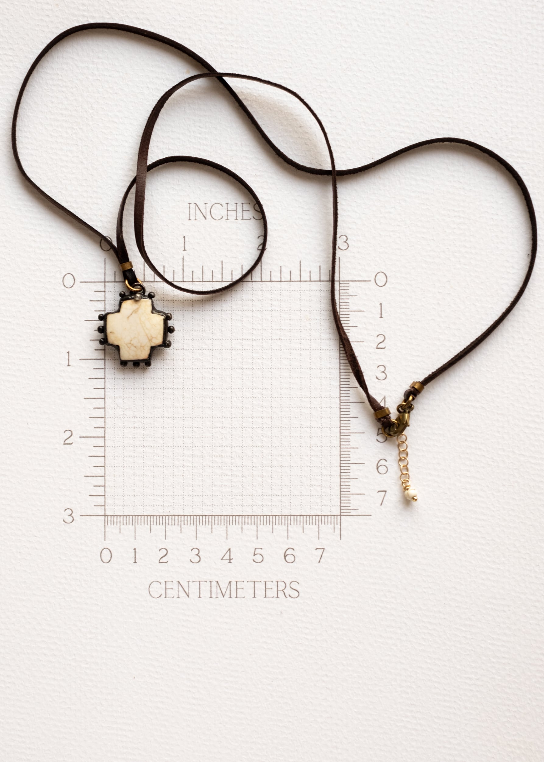 White Stone Cross Leather Necklace