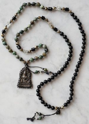 Vintage Buddha Amulet Meditation Mala Necklace
