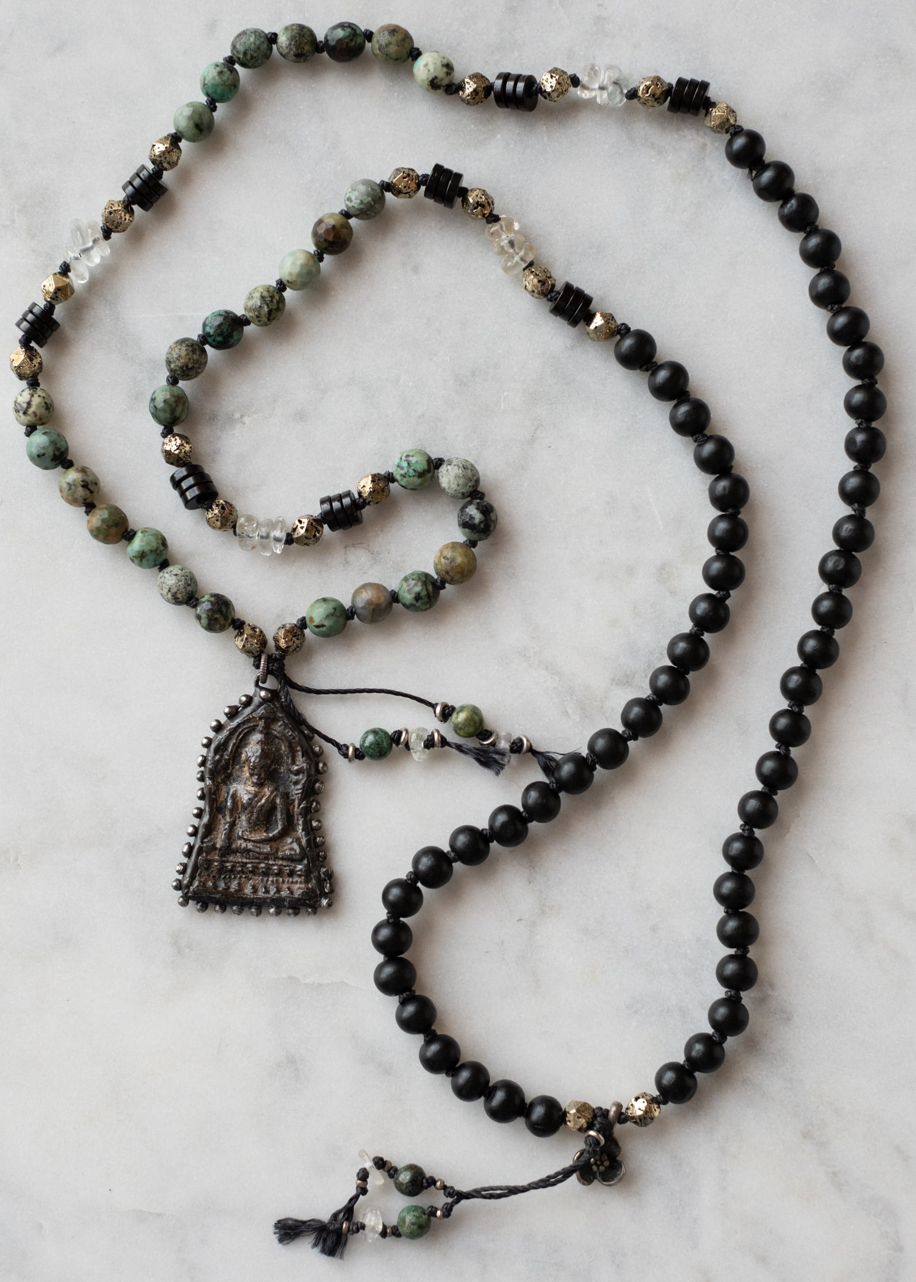 Vintage Buddha Amulet Meditation Mala Necklace