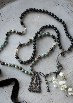 Vintage Buddha Amulet Meditation Mala Necklace