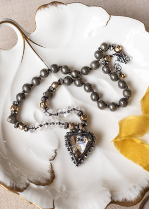 Antique Gold Mercury Glass Heart Necklace