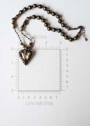 Antique Gold Mercury Glass Heart Necklace