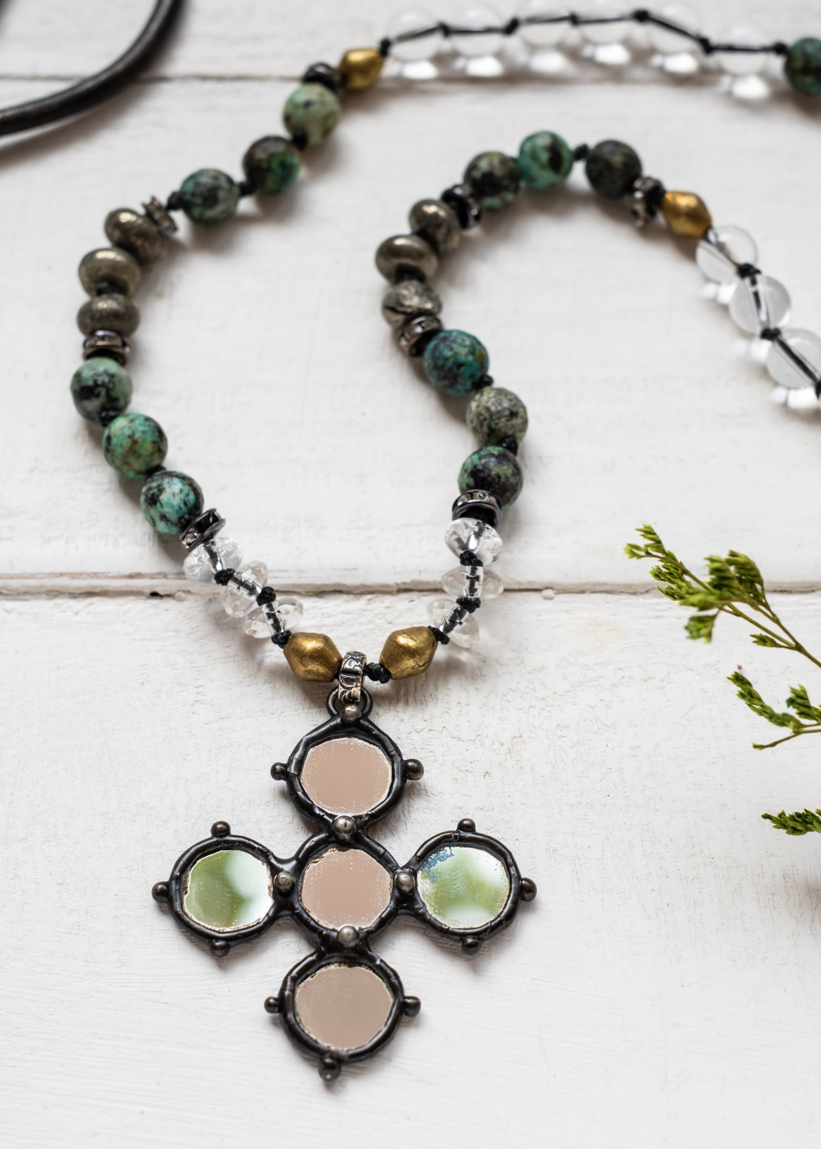 Antique Mirror Cross Necklace
