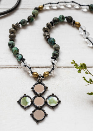 Antique Mirror Cross Necklace