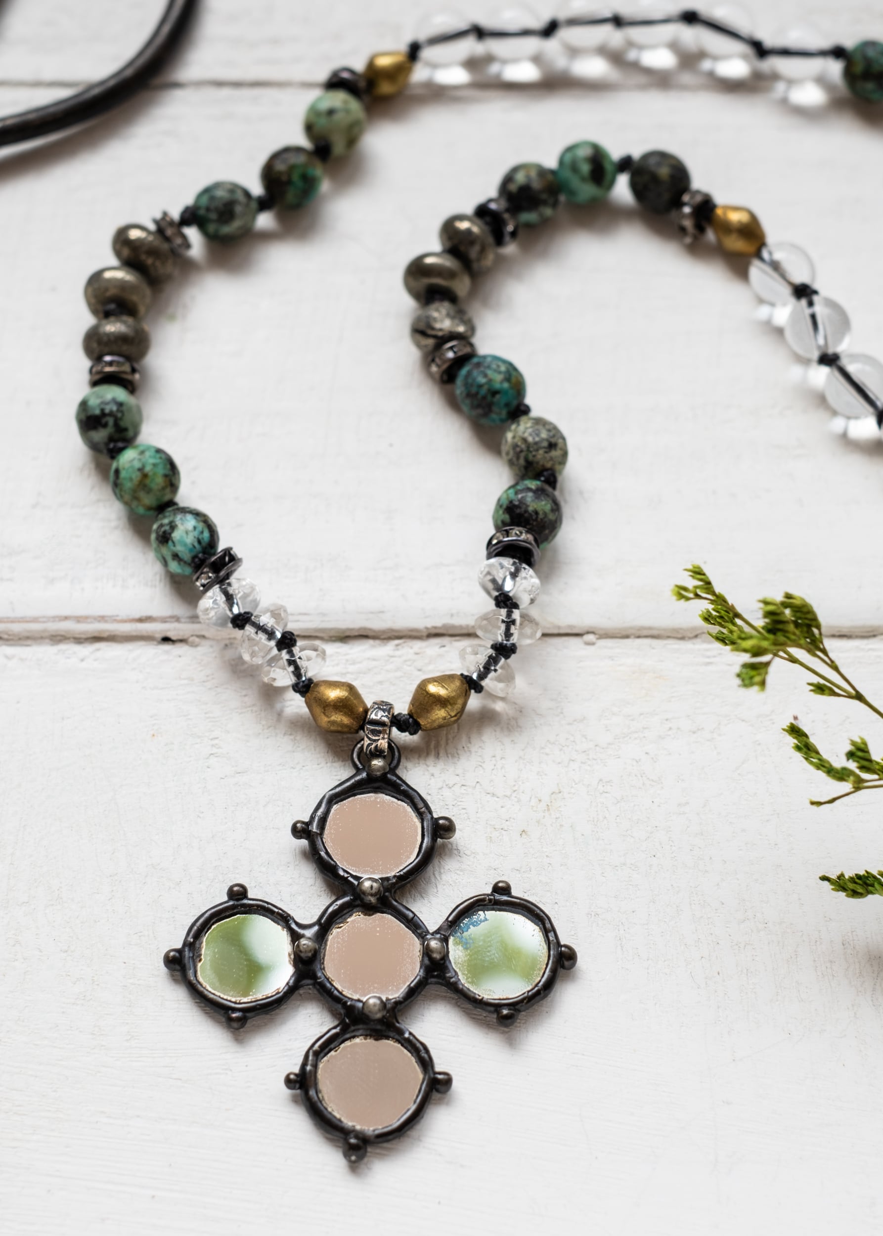 Antique Mirror Cross Necklace