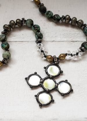 Antique Mirror Cross Necklace