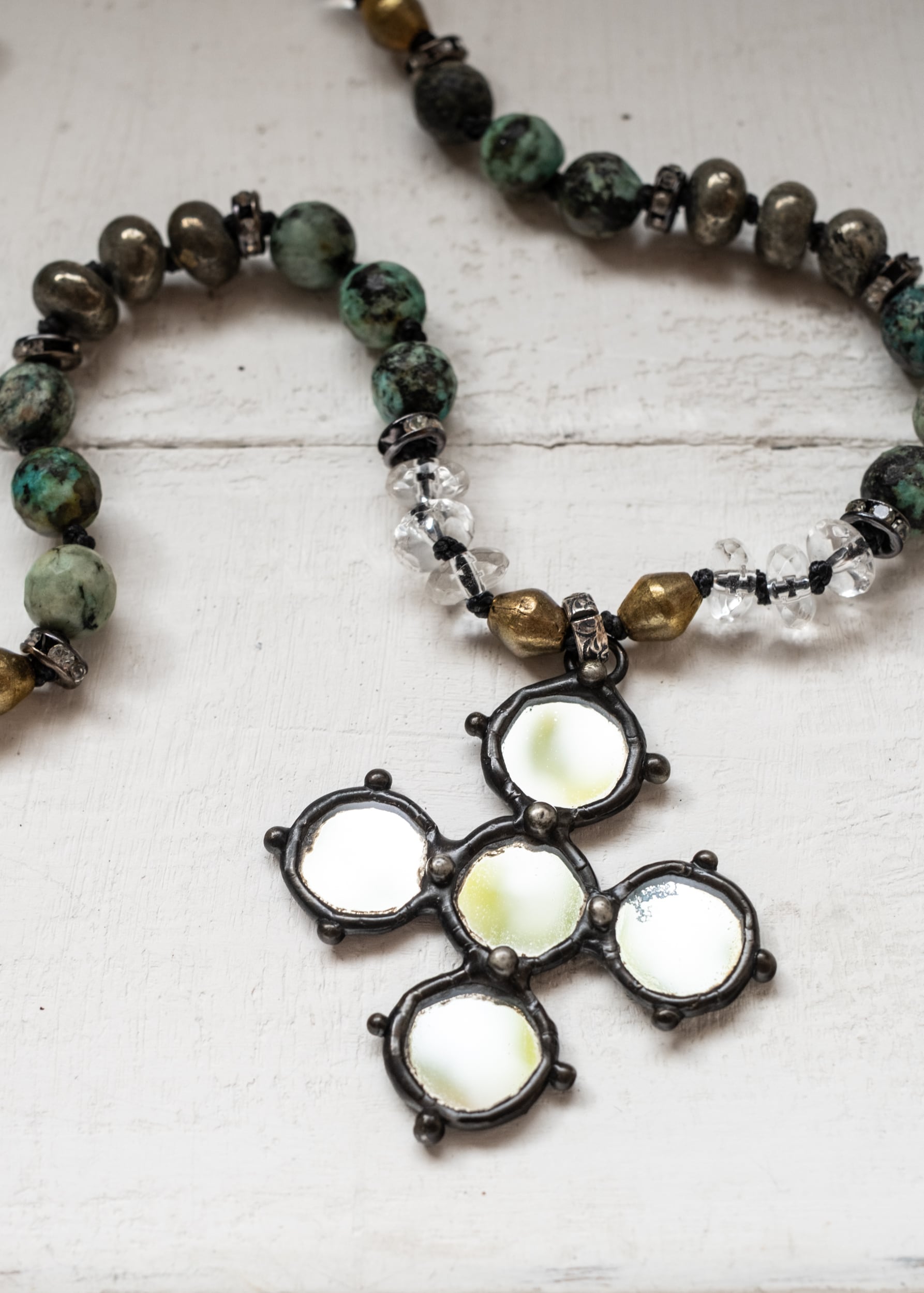 Antique Mirror Cross Necklace