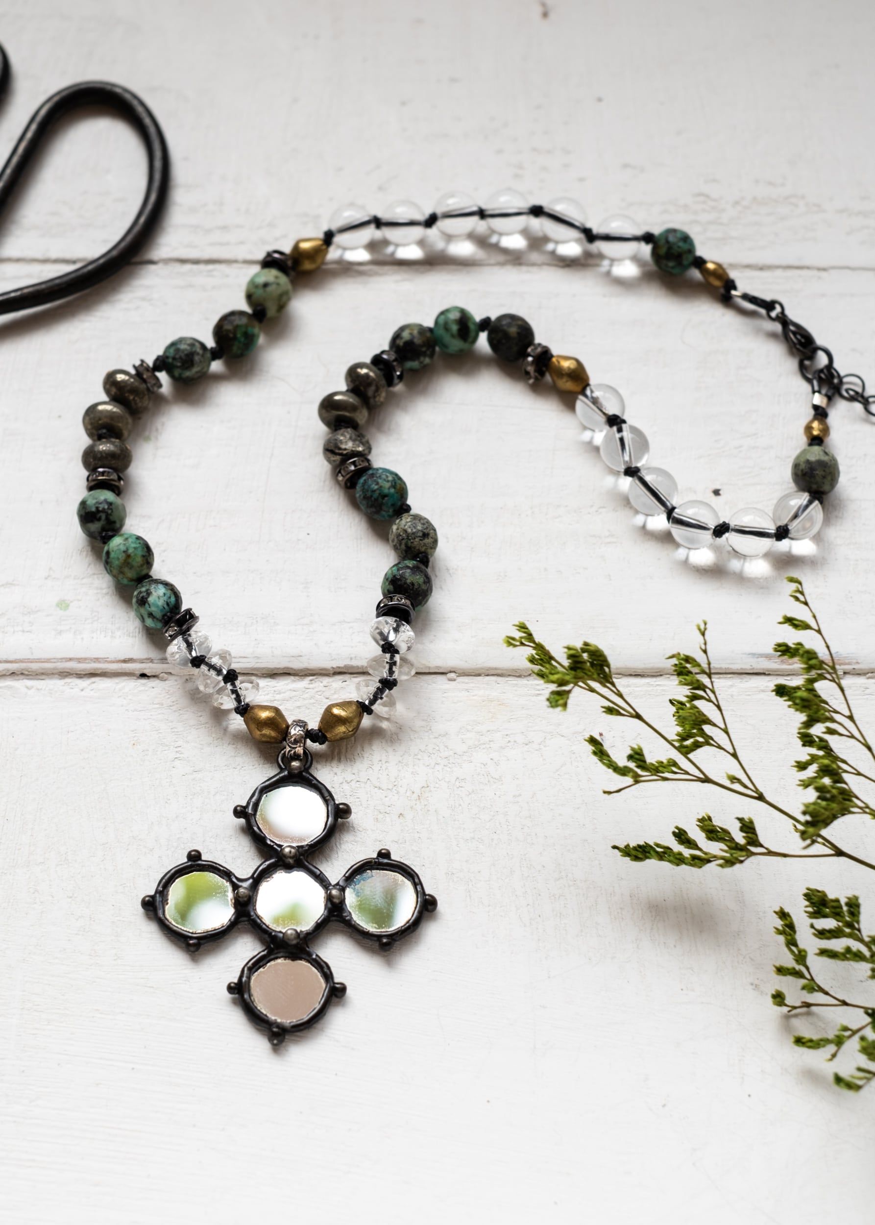 Antique Mirror Cross Necklace