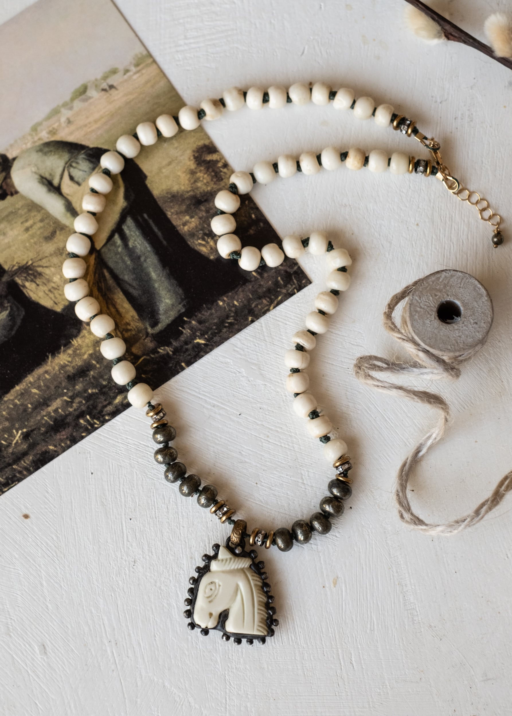 Carved Bone Horse Necklace