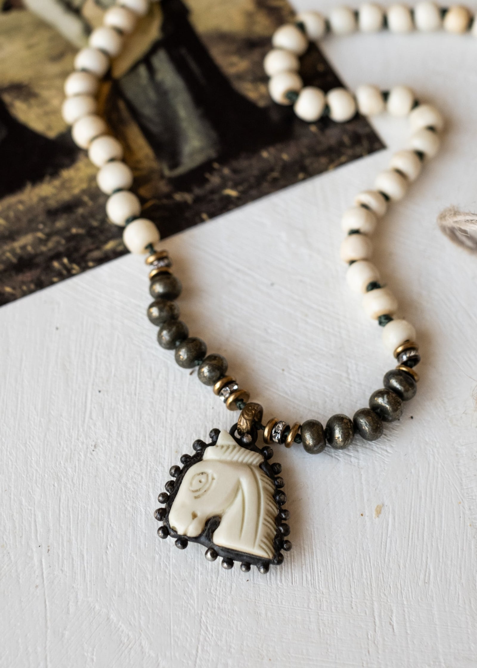 Carved Bone Horse Necklace
