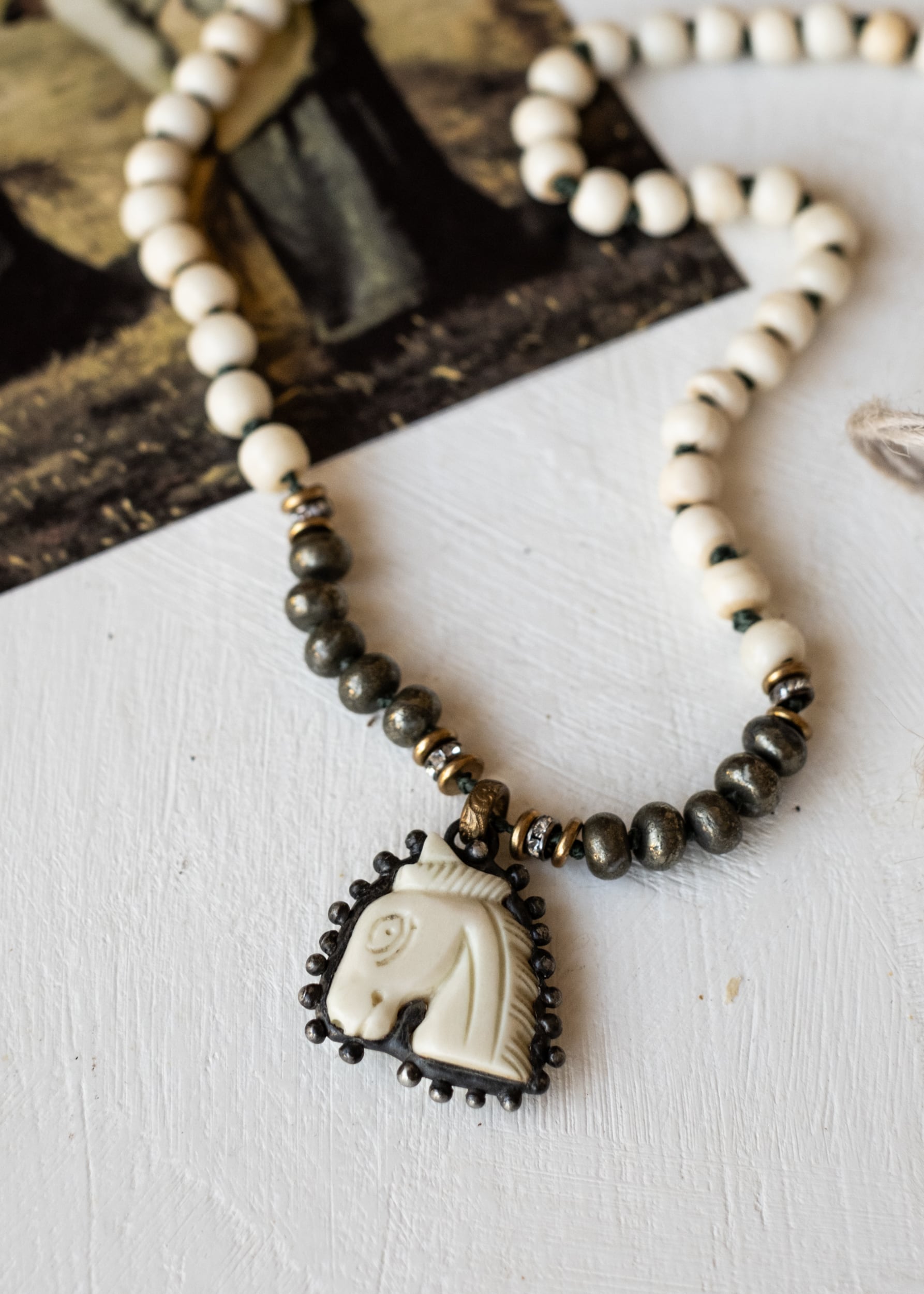 Carved Bone Horse Necklace