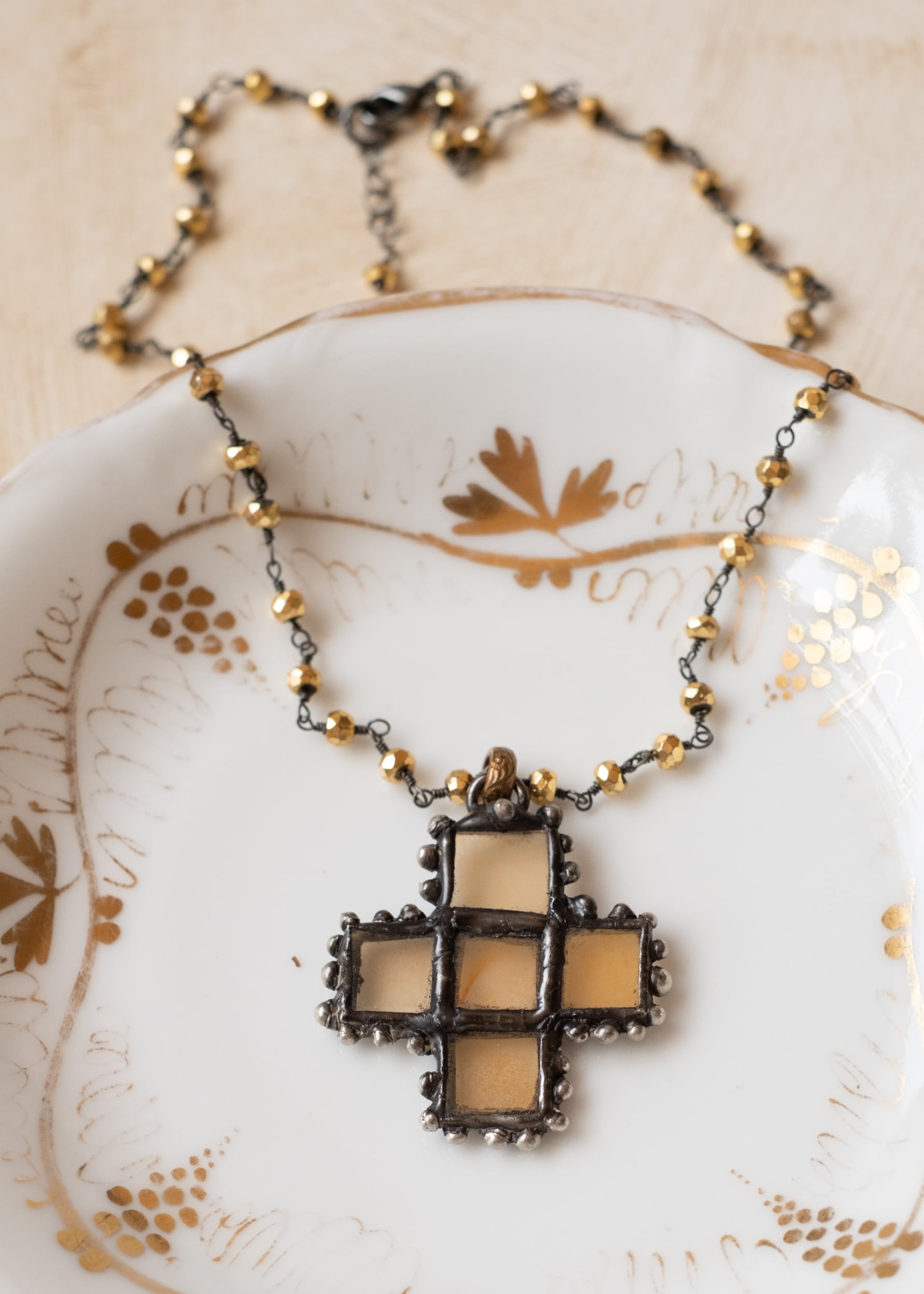 Sacred Light Vintage Glass Cross Necklace