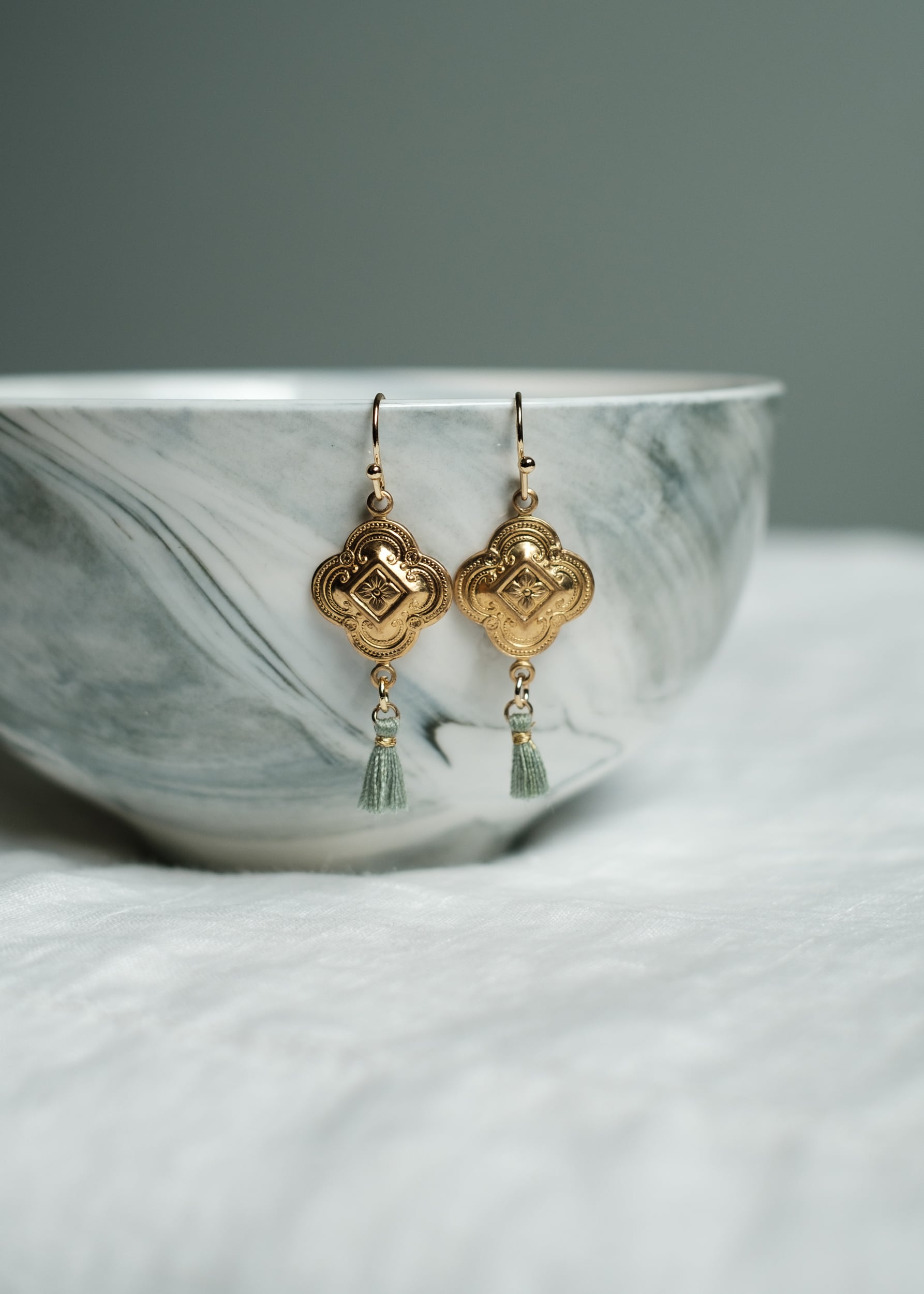 Vintage Brass Clover Tassel Earrings
