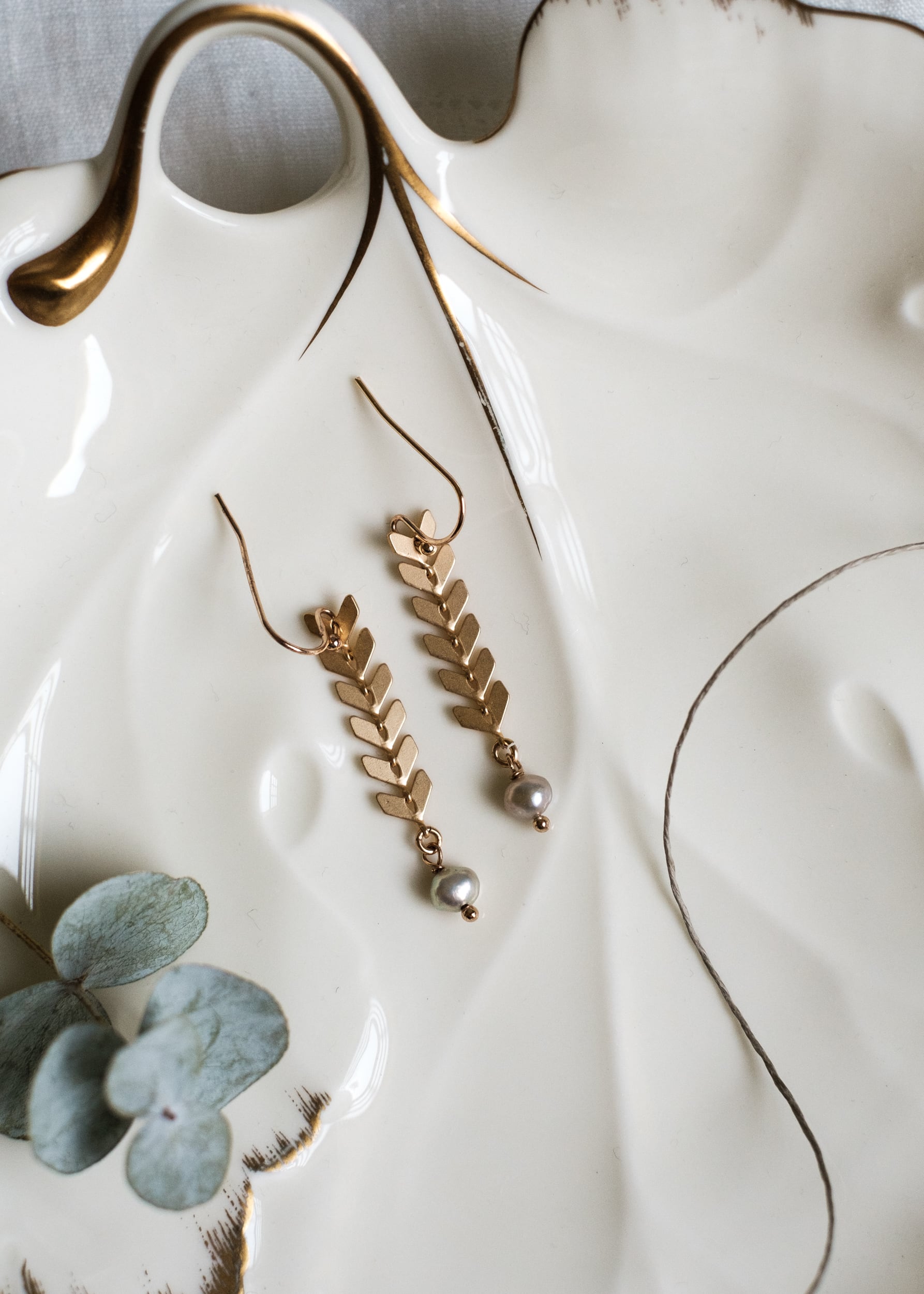 Modern Gold & Pearl Earrings