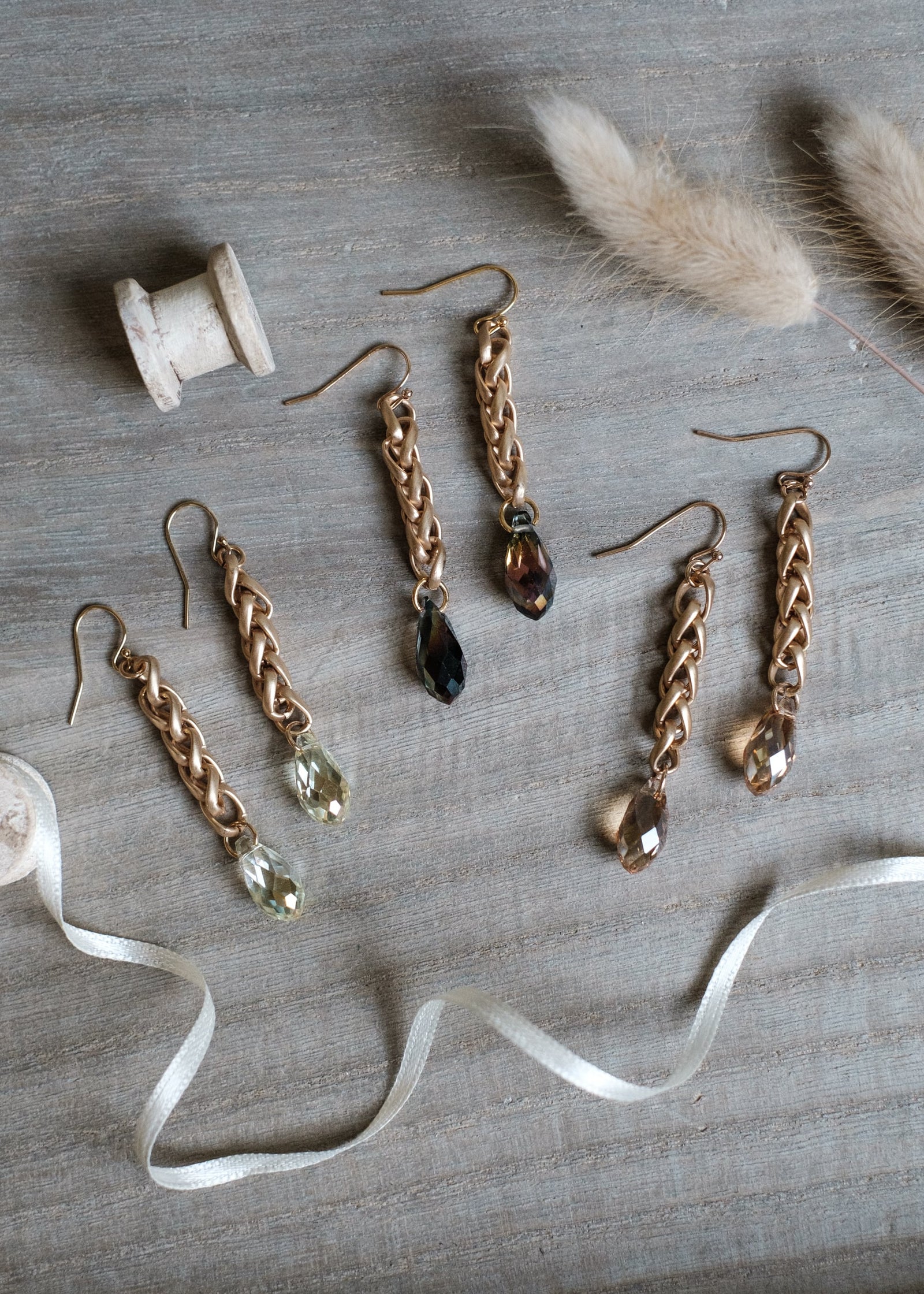 Crystal Teardrop Wheat Chain Earrings