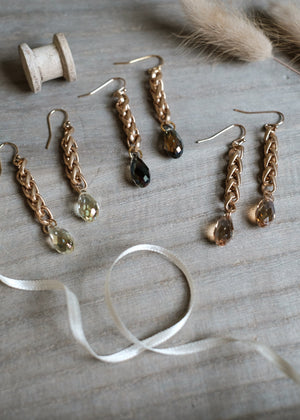 Crystal Teardrop Wheat Chain Earrings