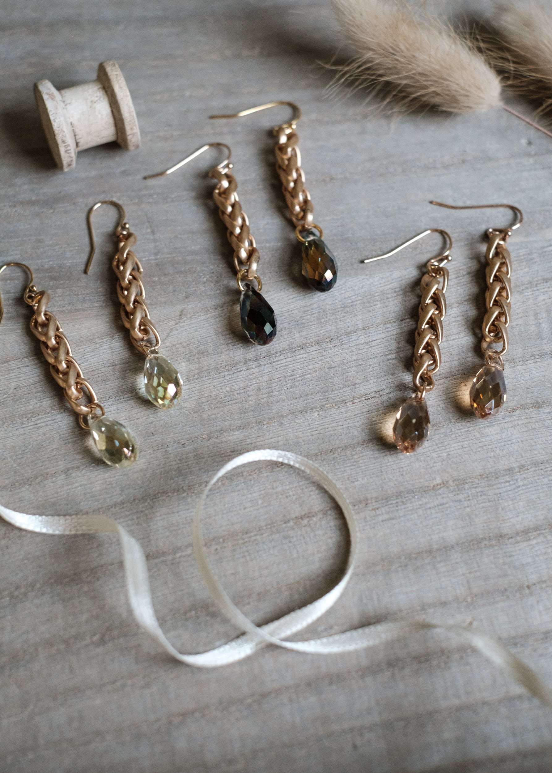 Crystal Teardrop Wheat Chain Earrings