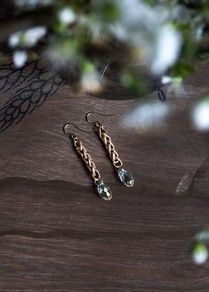 Crystal Teardrop Wheat Chain Earrings