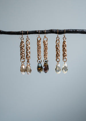 Crystal Teardrop Wheat Chain Earrings