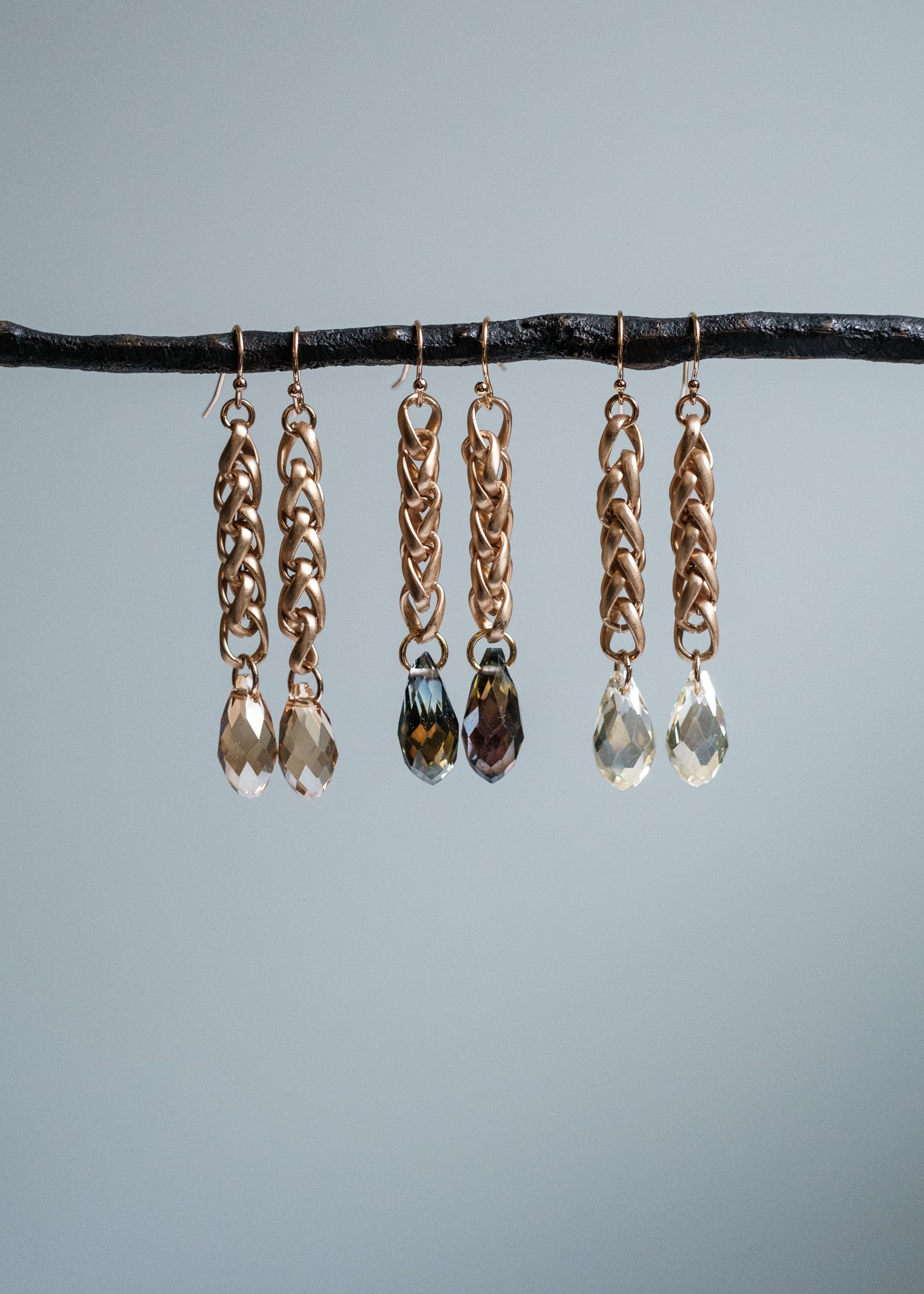 Crystal Teardrop Wheat Chain Earrings