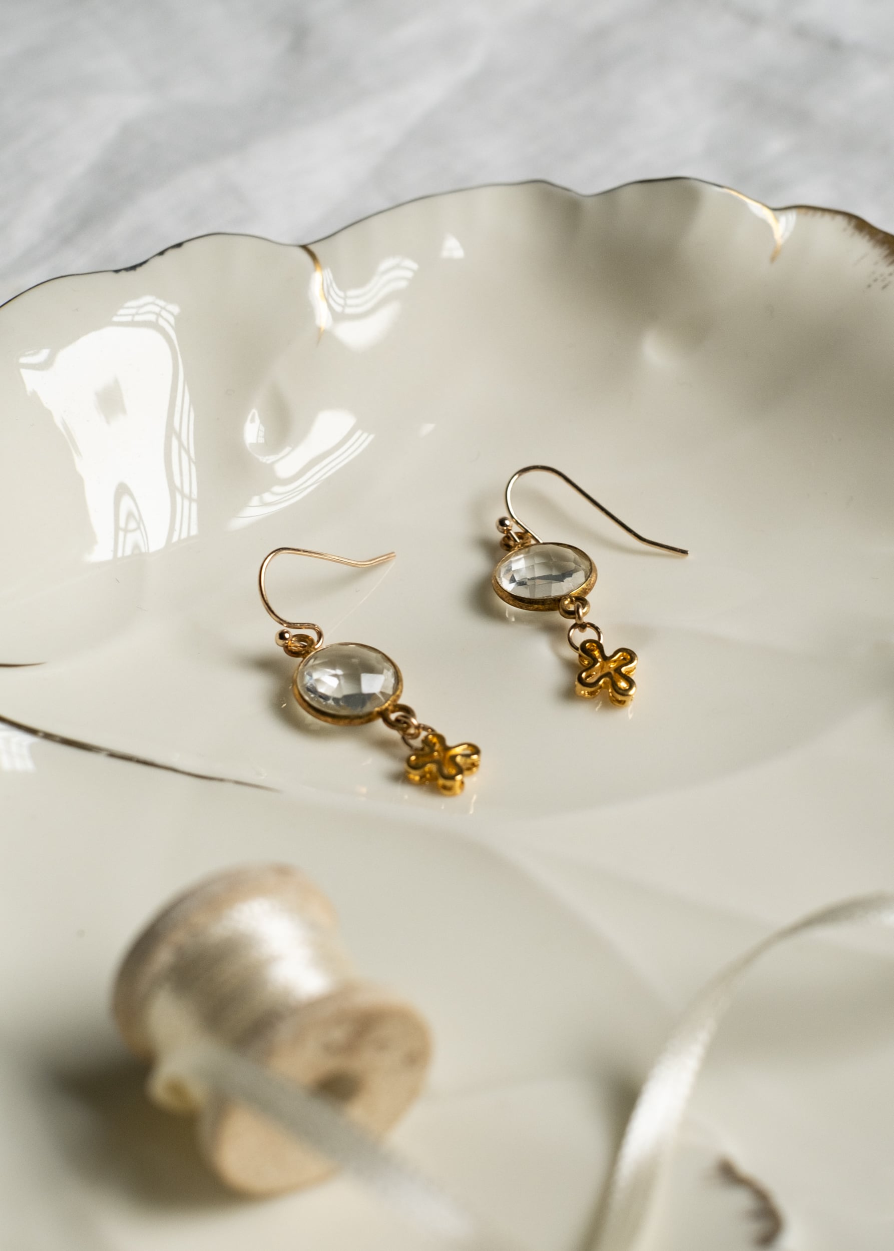 Crystal Quartz & Cross Earrings