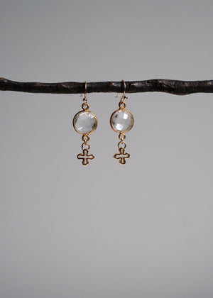 Crystal Quartz & Cross Earrings