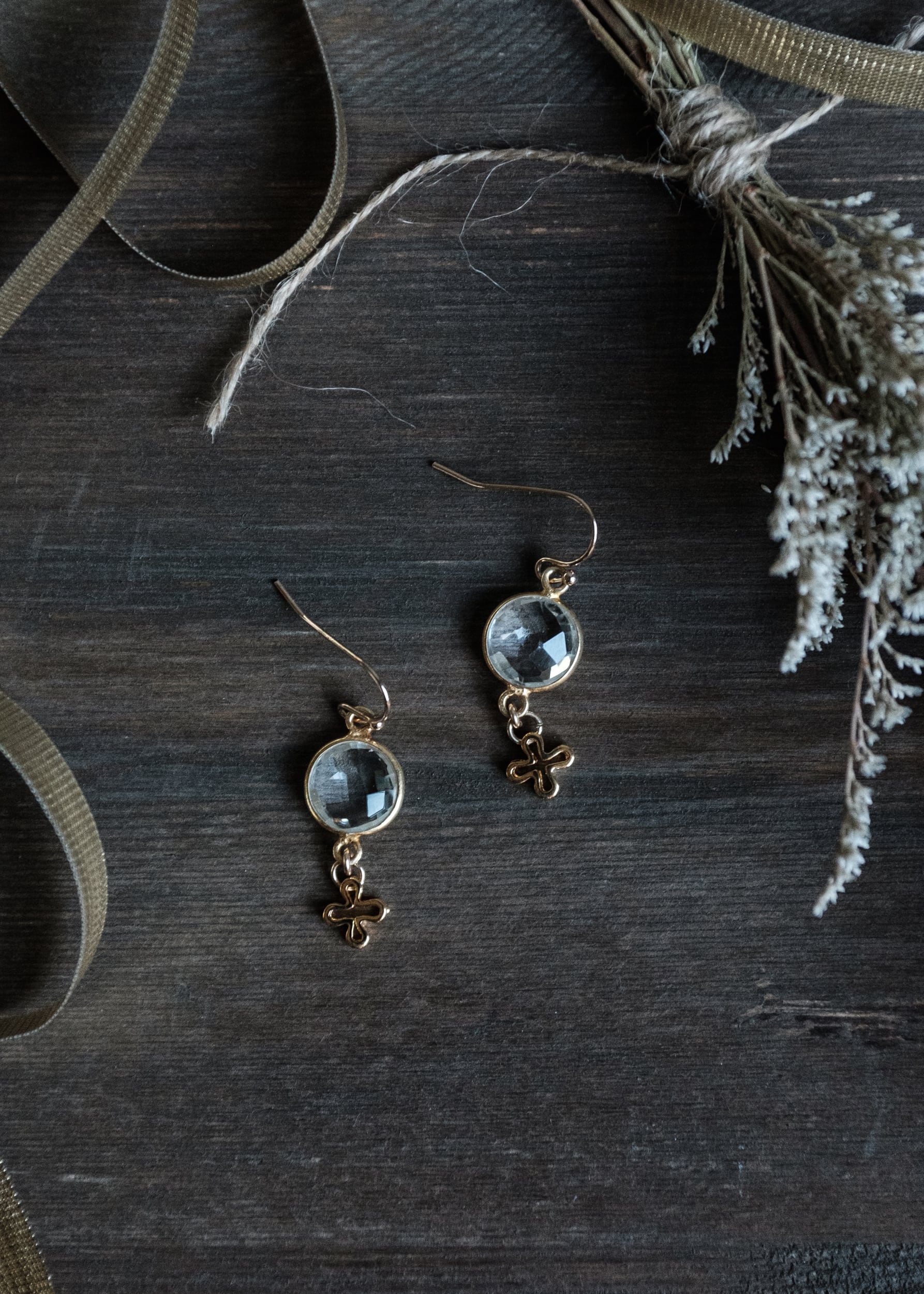 Crystal Quartz & Cross Earrings