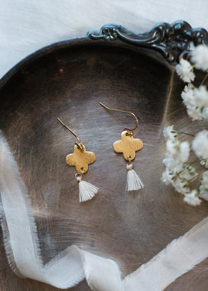 Gold Clover Tassel Earrings